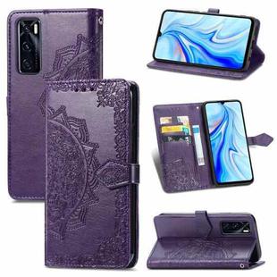 For vivo V20 SE Mandala Embossing Pattern Horizontal Flip Leather Case with Holder & Card Slots & Wallet & Lanyard(Purple)