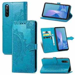 For Sony Xperia 10 III Mandala Embossing Pattern Horizontal Flip Leather Case with Holder & Card Slots & Wallet & Lanyard(Blue)