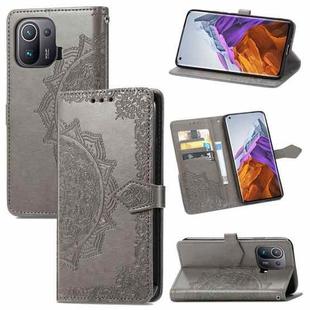 For Xiaomi Mi 11 Pro Mandala Embossing Pattern Horizontal Flip Leather Case with Holder & Card Slots & Wallet & Lanyard(Gray)