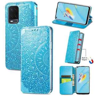 For OPPO A54 4G Blooming Mandala Embossed Pattern Magnetic Horizontal Flip Leather Case with Holder & Card Slots & Wallet(Blue)