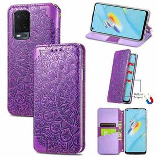 For OPPO A54 4G Blooming Mandala Embossed Pattern Magnetic Horizontal Flip Leather Case with Holder & Card Slots & Wallet(Purple)