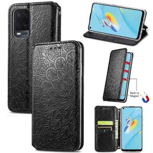 For OPPO A54 4G Blooming Mandala Embossed Pattern Magnetic Horizontal Flip Leather Case with Holder & Card Slots & Wallet(Black)