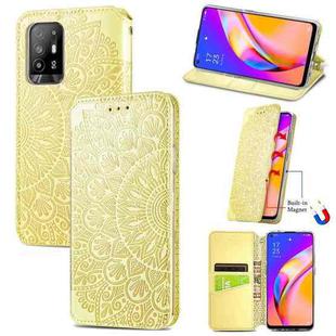For OPPO A94 5G / Reno5 Z Blooming Mandala Embossed Pattern Magnetic Horizontal Flip Leather Case with Holder & Card Slots & Wallet(Yellow)