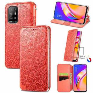 For OPPO A94 5G / Reno5 Z Blooming Mandala Embossed Pattern Magnetic Horizontal Flip Leather Case with Holder & Card Slots & Wallet(Red)