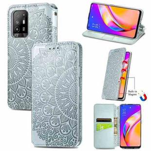 For OPPO A94 5G / Reno5 Z Blooming Mandala Embossed Pattern Magnetic Horizontal Flip Leather Case with Holder & Card Slots & Wallet(Grey)