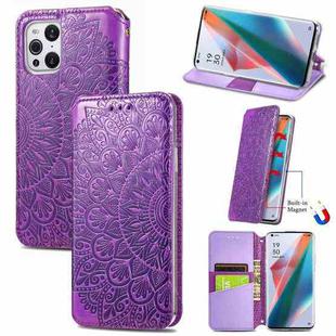 For OPPO Find X3 Pro / Find X3 Blooming Mandala Embossed Pattern Magnetic Horizontal Flip Leather Case with Holder & Card Slots & Wallet(Purple)