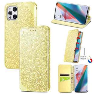 For OPPO Find X3 Pro / Find X3 Blooming Mandala Embossed Pattern Magnetic Horizontal Flip Leather Case with Holder & Card Slots & Wallet(Yellow)