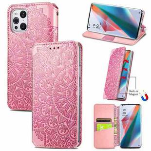 For OPPO Find X3 Pro / Find X3 Blooming Mandala Embossed Pattern Magnetic Horizontal Flip Leather Case with Holder & Card Slots & Wallet(Pink)