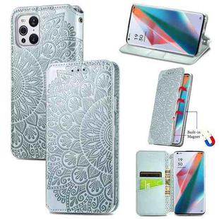 For OPPO Find X3 Pro / Find X3 Blooming Mandala Embossed Pattern Magnetic Horizontal Flip Leather Case with Holder & Card Slots & Wallet(Grey)