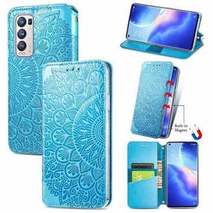 For OPPO Reno5 Pro+ 5G / X3 Neo Blooming Mandala Embossed Pattern Magnetic Horizontal Flip Leather Case with Holder & Card Slots & Wallet(Blue)