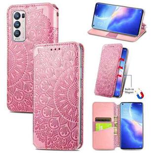 For OPPO Reno5 Pro+ 5G / X3 Neo Blooming Mandala Embossed Pattern Magnetic Horizontal Flip Leather Case with Holder & Card Slots & Wallet(Pink)