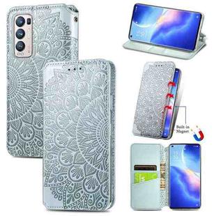 For OPPO Reno5 Pro+ 5G / X3 Neo Blooming Mandala Embossed Pattern Magnetic Horizontal Flip Leather Case with Holder & Card Slots & Wallet(Grey)