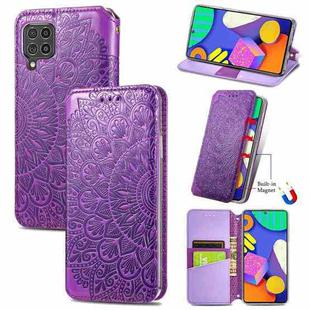 For Samsung Galaxy F62 Blooming Mandala Embossed Pattern Magnetic Horizontal Flip Leather Case with Holder & Card Slots & Wallet(Purple)