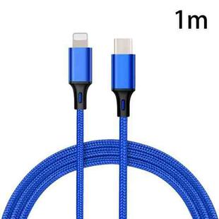 PD 18W USB-C / Type-C to 8 Pin Nylon Braided Data Cable is Suitable for iPhone Series / iPad Series, Length: 1 m(Blue)
