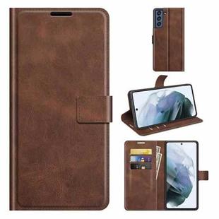 For Samsung Galaxy S21 FE Retro Calf Pattern Buckle Horizontal Flip Leather Case with Holder & Card Slots & Wallet(Dark Brown)