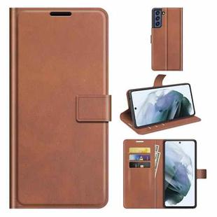 For Samsung Galaxy S21 FE Retro Calf Pattern Buckle Horizontal Flip Leather Case with Holder & Card Slots & Wallet(Light Brown)