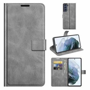 For Samsung Galaxy S21 FE Retro Calf Pattern Buckle Horizontal Flip Leather Case with Holder & Card Slots & Wallet(Grey)
