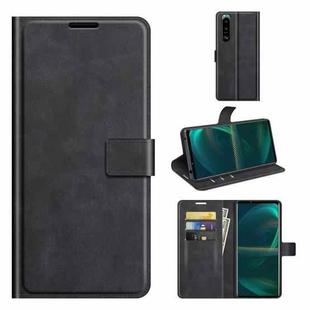 For Sony Xperia 5 III Retro Calf Pattern Buckle Horizontal Flip Leather Case with Holder & Card Slots & Wallet(Black)