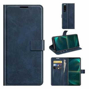 For Sony Xperia 5 III Retro Calf Pattern Buckle Horizontal Flip Leather Case with Holder & Card Slots & Wallet(Blue)