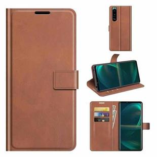 For Sony Xperia 5 III Retro Calf Pattern Buckle Horizontal Flip Leather Case with Holder & Card Slots & Wallet(Light Brown)