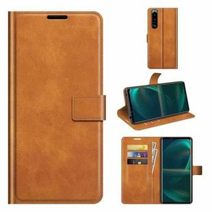 For Sony Xperia 5 III Retro Calf Pattern Buckle Horizontal Flip Leather Case with Holder & Card Slots & Wallet(Yellow)