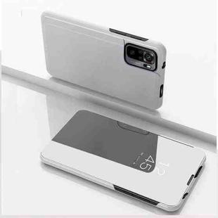 For Xiaomi Redmi Note 10 5G Plated Mirror Horizontal Flip Leather Case with Holder(Silver)