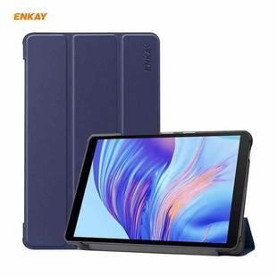 ENKAY PU Leather + Plastic Case with Three-folding Holder for Huawei MatePad T8 / Honor Tablet X7(Dark Blue)