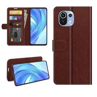 For Xiaomi Mi 11 Lite 4G / 5G R64 Texture Single Horizontal Flip Protective Case with Holder & Card Slots & Wallet& Photo Frame(Brown)