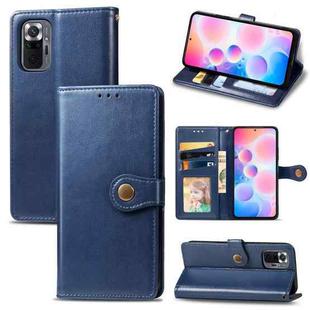 For Xiaomi Redmi Note 10 Pro Solid Color Leather Buckle Phone Case with Lanyard & Photo Frame & Card Slot & Wallet & Stand Function(Blue)