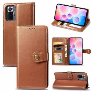 For Xiaomi Redmi Note 10 Pro Solid Color Leather Buckle Phone Case with Lanyard & Photo Frame & Card Slot & Wallet & Stand Function(Brown)