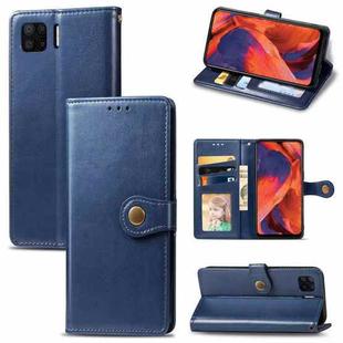 For OPPO F17 Solid Color Leather Buckle Phone Case with Lanyard & Photo Frame & Card Slot & Wallet & Stand Function(Blue)