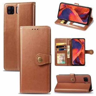 For OPPO F17 Solid Color Leather Buckle Phone Case with Lanyard & Photo Frame & Card Slot & Wallet & Stand Function(Brown)