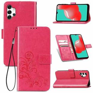 For Samsung Galaxy A32 4G Four-leaf Clasp Embossed Buckle Mobile Phone Protection Leather Case with Lanyard & Card Slot & Wallet & Bracket Function(Magenta)
