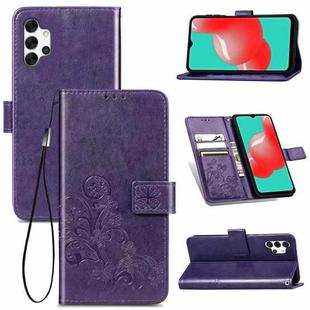 For Samsung Galaxy A32 4G Four-leaf Clasp Embossed Buckle Mobile Phone Protection Leather Case with Lanyard & Card Slot & Wallet & Bracket Function(Purple)