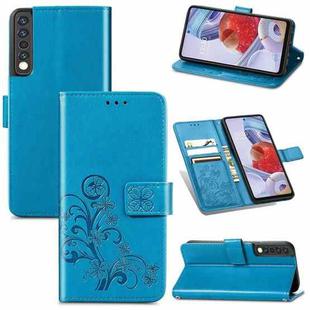 For LG Stylo 7 4G Four-leaf Clasp Embossed Buckle Mobile Phone Protection Leather Case with Lanyard & Card Slot & Wallet & Bracket Function(Blue)