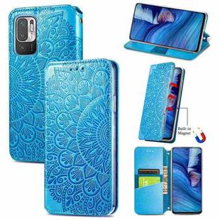 For Xiaomi Redmi Note 10 5G Blooming Mandala Embossed Pattern Magnetic Horizontal Flip Leather Case with Holder & Card Slots & Wallet(Blue)