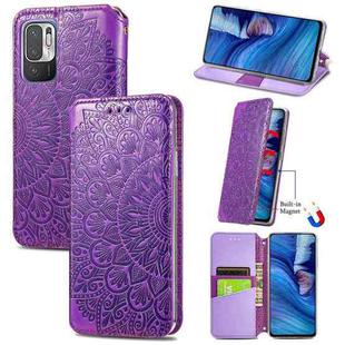 For Xiaomi Redmi Note 10 5G Blooming Mandala Embossed Pattern Magnetic Horizontal Flip Leather Case with Holder & Card Slots & Wallet(Purple)