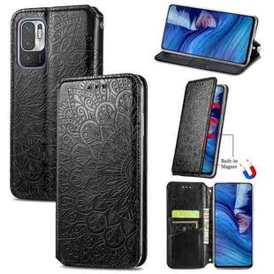 For Xiaomi Redmi Note 10 5G Blooming Mandala Embossed Pattern Magnetic Horizontal Flip Leather Case with Holder & Card Slots & Wallet(Black)