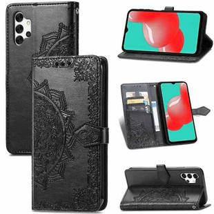 For Galaxy A32 4G Mandala Flower Embossed Horizontal Flip Leather Case with Bracket / Card Slot / Wallet / Lanyard(Black)