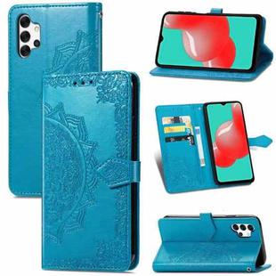 For Galaxy A32 4G Mandala Flower Embossed Horizontal Flip Leather Case with Bracket / Card Slot / Wallet / Lanyard(Blue)