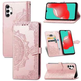 For Galaxy A32 4G Mandala Flower Embossed Horizontal Flip Leather Case with Bracket / Card Slot / Wallet / Lanyard(Rose Gold)