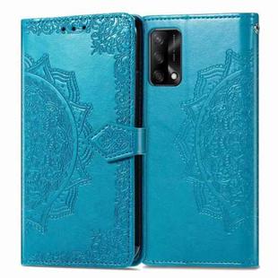For OPPO F19 Mandala Flower Embossed Horizontal Flip Leather Case with Bracket / Card Slot / Wallet / Lanyard(Blue)