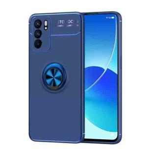 For OPPO Reno6 5G Metal Ring Holder 360 Degree Rotating TPU Case(Blue+Blue)