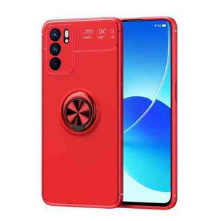 For OPPO Reno6 5G Metal Ring Holder 360 Degree Rotating TPU Case(Red+Red)