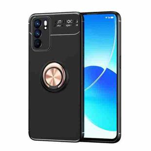 For OPPO Reno6 5G Metal Ring Holder 360 Degree Rotating TPU Case(Black+Rose Gold)