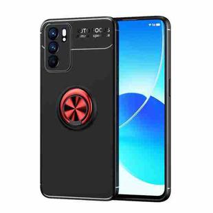 For OPPO Reno6 5G Metal Ring Holder 360 Degree Rotating TPU Case(Black+Red)