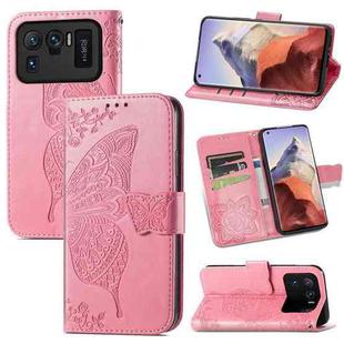 For Xiaomi Mi 11 Ultra Butterfly Love Flowers Embossed Horizontal Flip Leather Case with Holder & Card Slots & Wallet & Lanyard(Pink)