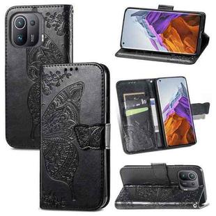 For Xiaomi Mi 11 Pro Butterfly Love Flowers Embossed Horizontal Flip Leather Case with Holder & Card Slots & Wallet & Lanyard(Black)