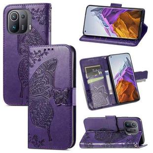 For Xiaomi Mi 11 Pro Butterfly Love Flowers Embossed Horizontal Flip Leather Case with Holder & Card Slots & Wallet & Lanyard(Dark Purple)