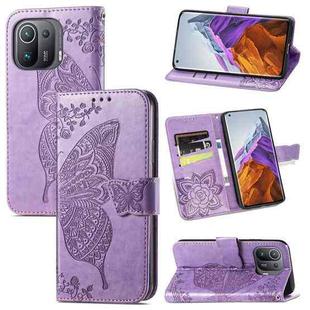 For Xiaomi Mi 11 Pro Butterfly Love Flowers Embossed Horizontal Flip Leather Case with Holder & Card Slots & Wallet & Lanyard(Light Purple)